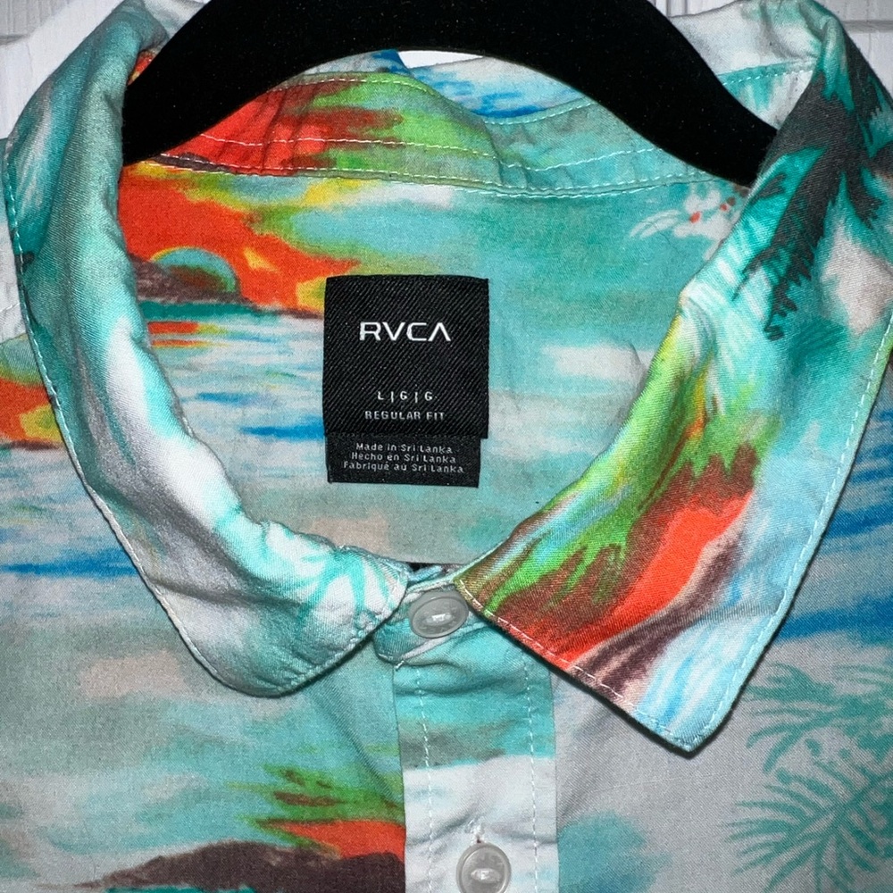 RVCA Men's Tropical Beach Print Shirt - Blue and Green - Picture 6 of 7